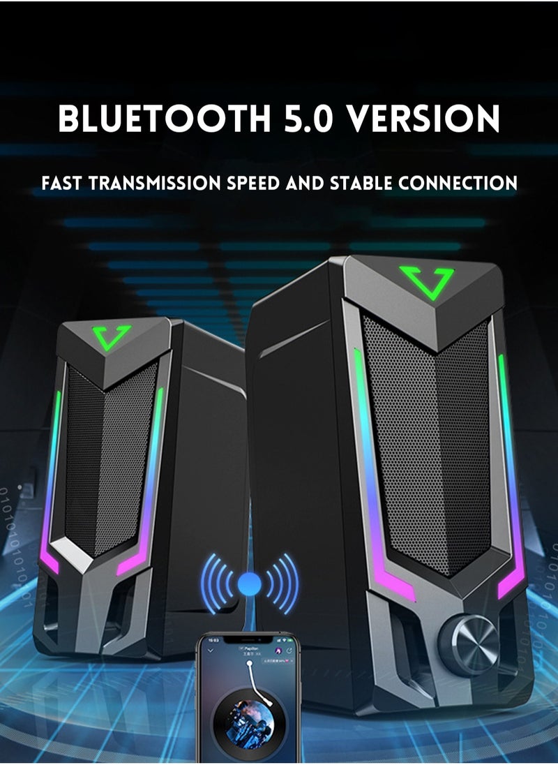 RGB-Bluetooth computer speaker, desktop computer speaker, laptop speaker, desktop stereo speaker, USB powered, with LED ambient light