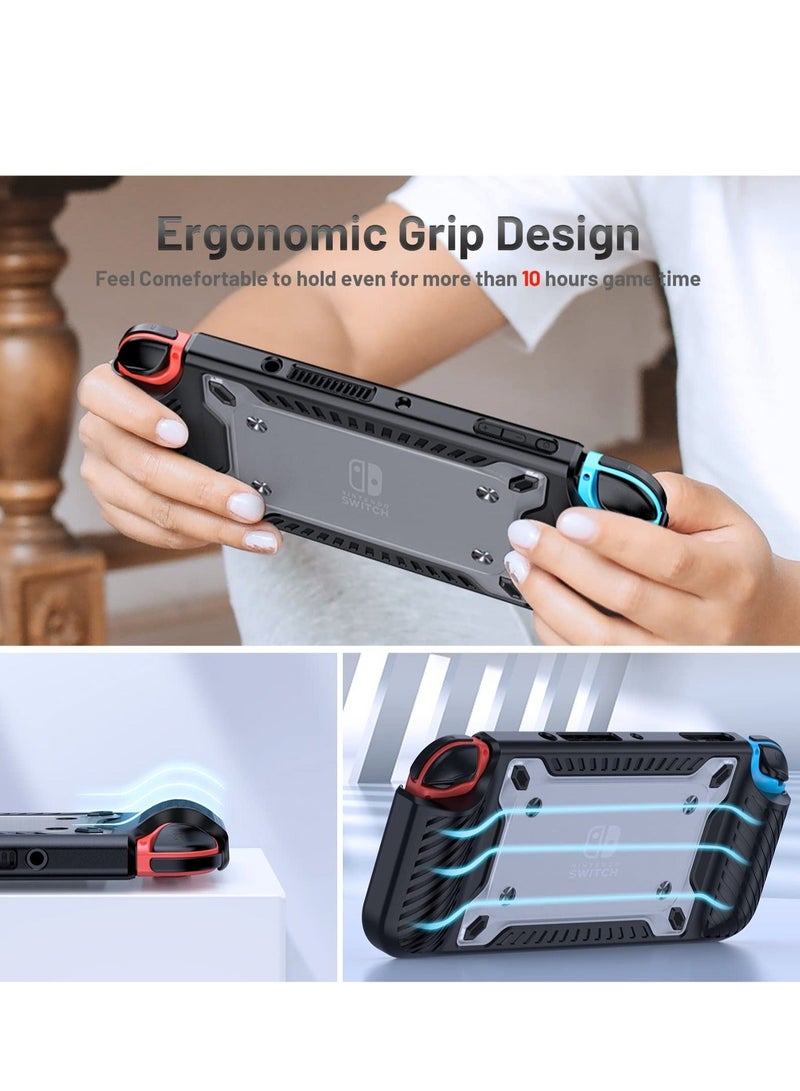 كابتن تيك Case for Nintendo Switch OLED 2021, 2 in 1 Heavy Duty TPU and PC Anti Drop Case with Magnetic Removable Stand Game Card Case, Protective Case Cover for Nintendo Switch OLED (Black) - Image 5