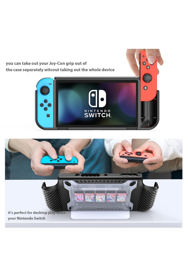 كابتن تيك Case for Nintendo Switch OLED 2021, 2 in 1 Heavy Duty TPU and PC Anti Drop Case with Magnetic Removable Stand Game Card Case, Protective Case Cover for Nintendo Switch OLED (Black) - Image 2