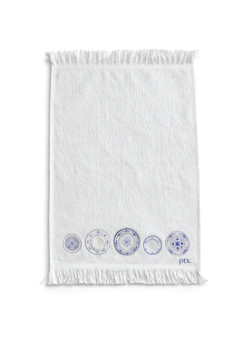 Printex Eg Printex.EG 100% Cotton Kitchen Towels, Set of 2, 400 GSM Ultra-Absorbent Dish Towels, Quick-Dry, Decorative Fringe, 50×30 cm,off White (vase &plate) - Image 2