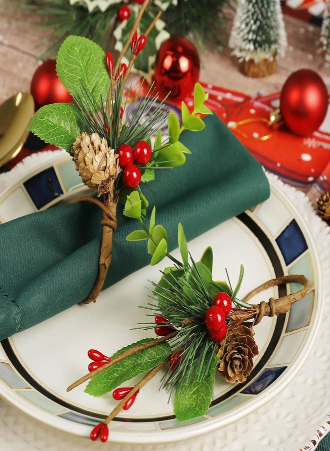 LogHog Christmas Pinecone Napkin Rings Set of 12, Rustic Handmade Farmhouse Napkin Rings Holder with Pinecone Red Berries for Christmas Festival, Thanksgiving Day, Xmas Decorations - Image 5