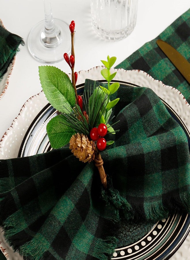 LogHog Christmas Pinecone Napkin Rings Set of 12, Rustic Handmade Farmhouse Napkin Rings Holder with Pinecone Red Berries for Christmas Festival, Thanksgiving Day, Xmas Decorations - Image 3