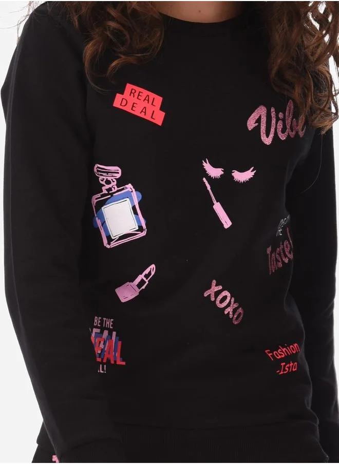 URBASY Front Graphic Print Sweatshirt