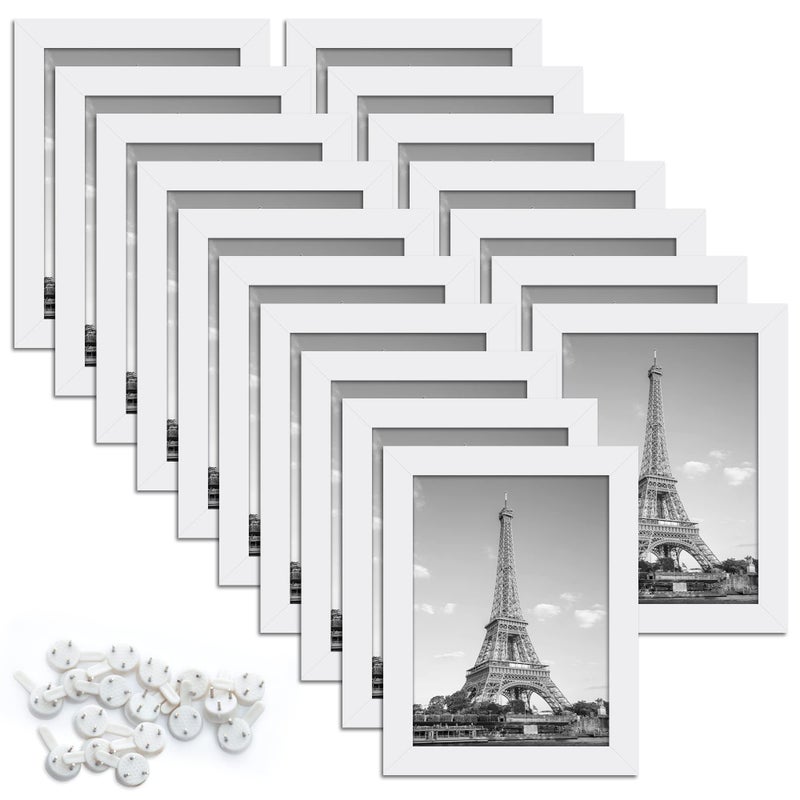 أبس سيمبلز إطار صورة 5 × 7 مع إطارات صور كبيرة زجاجية للجدار أو عرض الطاولة مجموعة من 17 بيضاء - Image 1