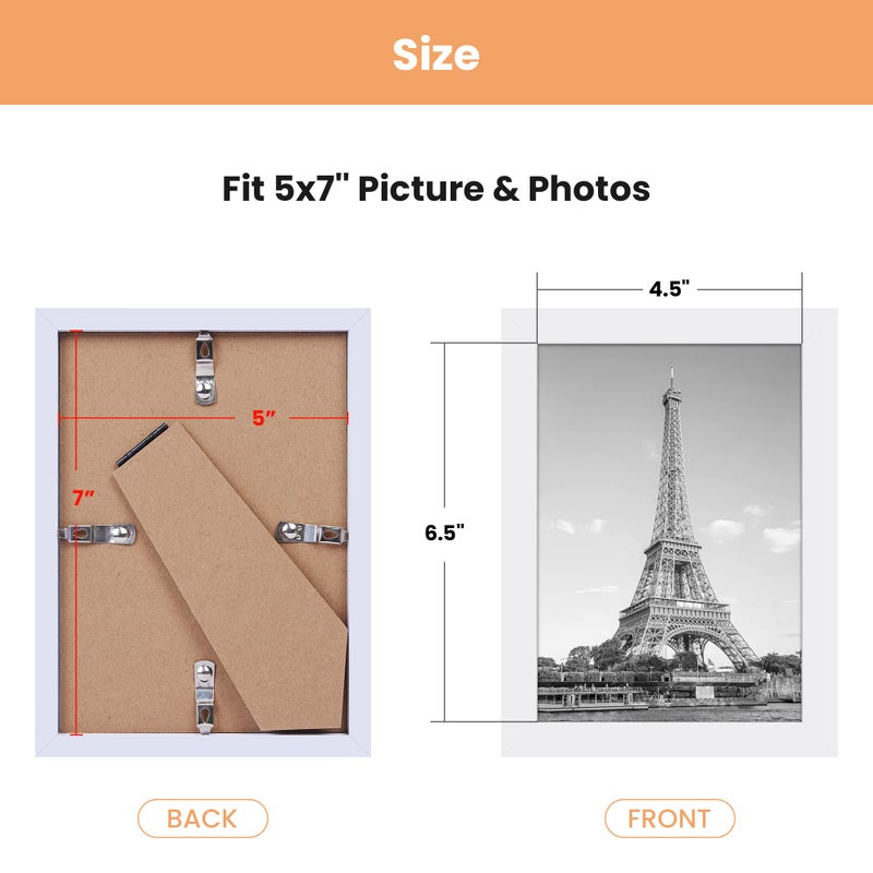 أبس سيمبلز إطار صورة 5 × 7 مع إطارات صور كبيرة زجاجية للجدار أو عرض الطاولة مجموعة من 17 بيضاء - Image 5