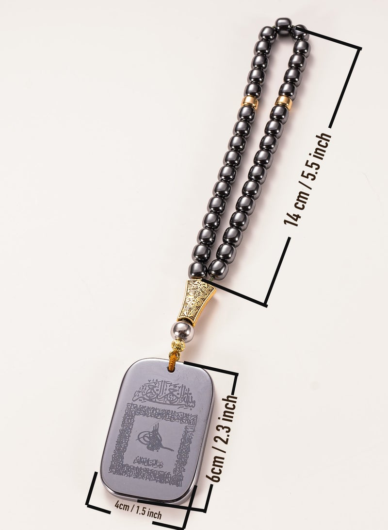 1pc Terahertz Stone Car Hanging 33 Beads Tasbih with Gift Box – Dual-Sided Pendant with Ayat al-Kursi & Travel Dua – Triple Protection Prayer Plaque for Rearview Mirror – Modern Muslim Gift for Eid, Ramadan, Hajj, Umrah, Birthday & Car Blessing - Image 3