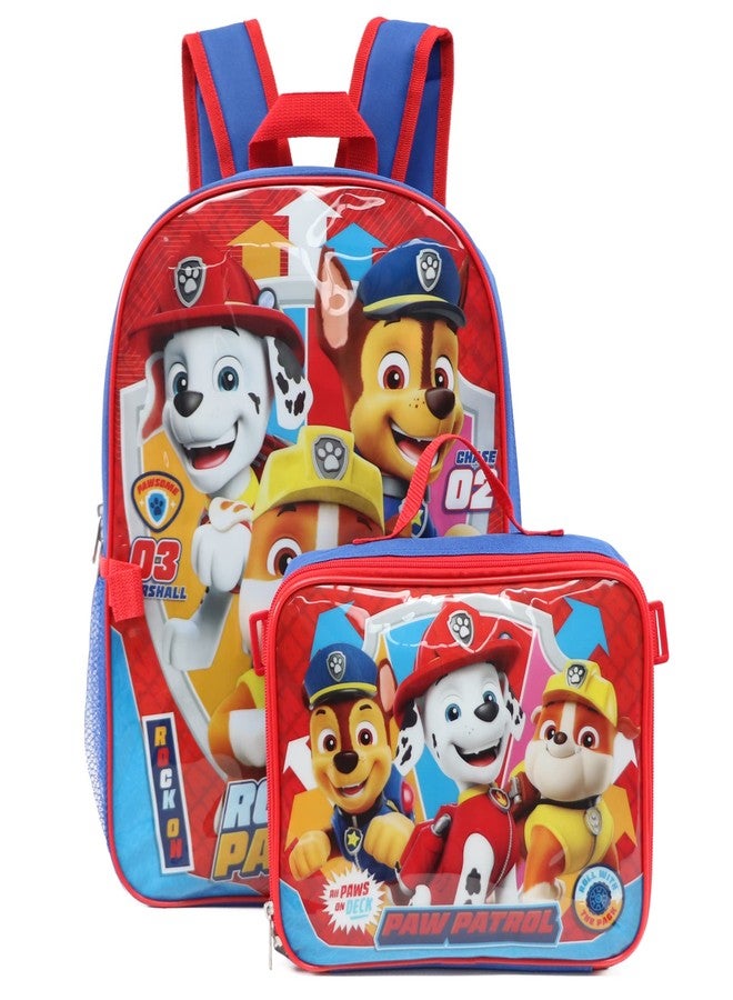 Ruz Paw Patrol Boys 16 Inch Backpack With Removable Matching Lunch Box Set (Blue-Light Blue-Red) - Image 1