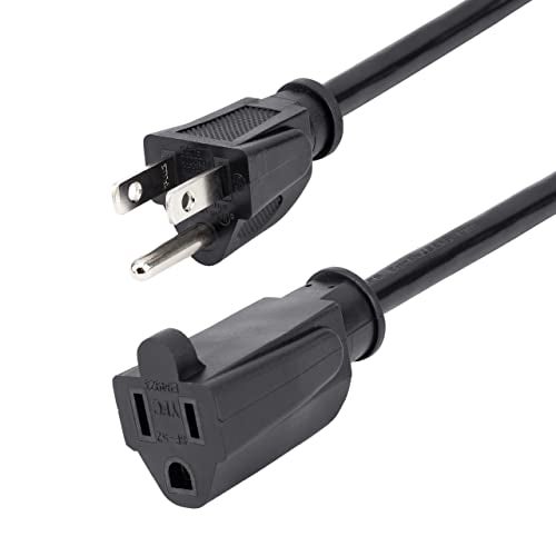 StarTech.com 3ft (1m) Power Extension Cord, NEMA 5-15R to NEMA 5-15P Black Extension Cord, 13A 125V, 16AWG, Outlet Extension Power Cable, NEMA 5-15R to NEMA 5-15P AC Power Cord - UL Listed (PAC1013) - Image 2