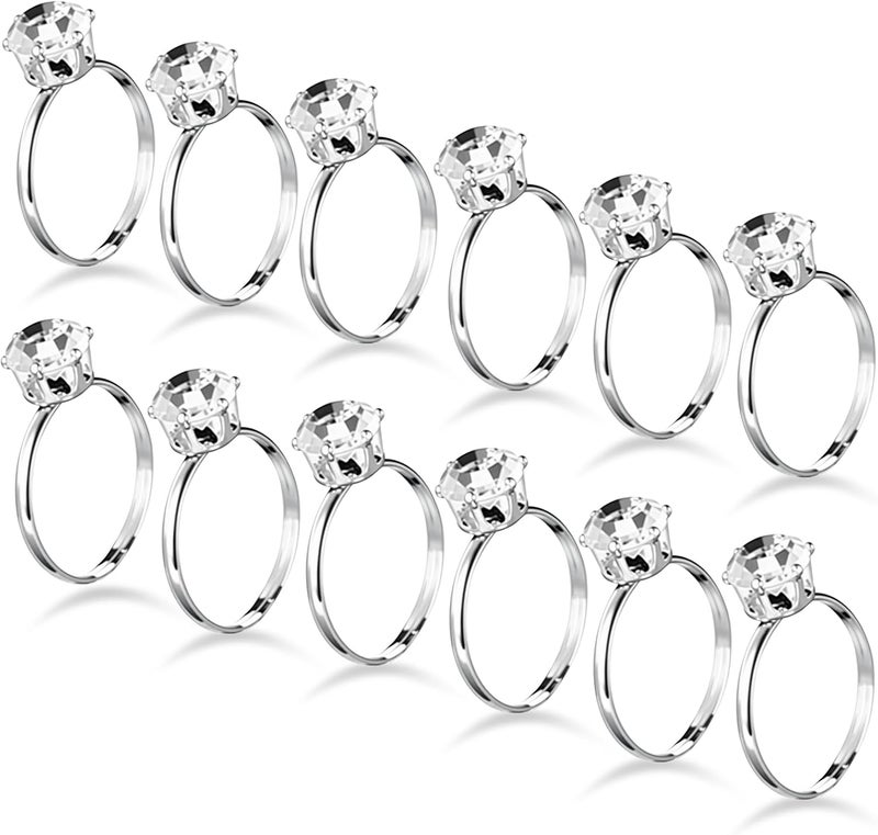 Naler 50 Pack 8MM Diamond Engagement Rings - Sliver, Bridal Shower Rings, Plastic Diamond Rings for Wedding Table Decorations, Party Favors, Arts & Crafts, cake toppers - Image 1