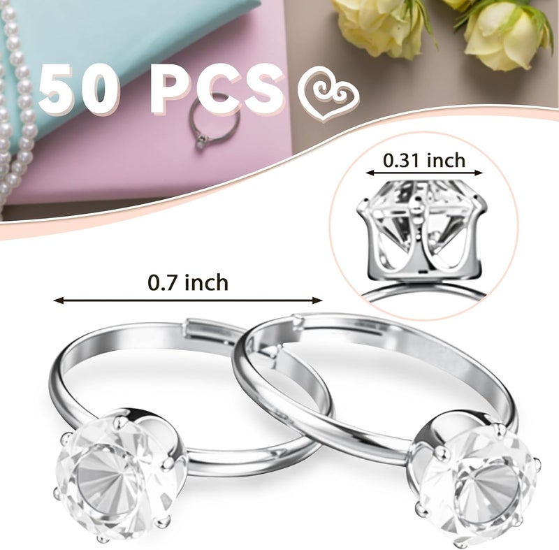Naler 50 Pack 8MM Diamond Engagement Rings - Sliver, Bridal Shower Rings, Plastic Diamond Rings for Wedding Table Decorations, Party Favors, Arts & Crafts, cake toppers - Image 2