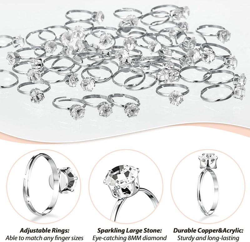 Naler 50 Pack 8MM Diamond Engagement Rings - Sliver, Bridal Shower Rings, Plastic Diamond Rings for Wedding Table Decorations, Party Favors, Arts & Crafts, cake toppers - Image 3