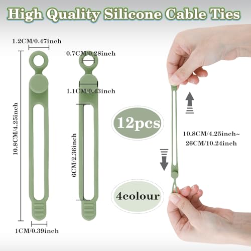 anpiwshjo 12Pcs Silicone Cable Ties, Reusable Cable Organizer, Multicolor Straps for Charging Cords - Image 2
