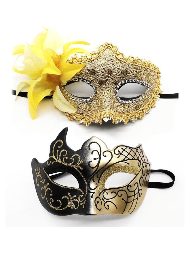 ZVEV Masquerade Masks Set, 2 PCS Couples Masquerade Mask with Side Flower and Painted Pattern, Ladies Masquerade Masks, Half Face Dress up Mask for Masquerade Party Party, Prom, Wedding - Image 2