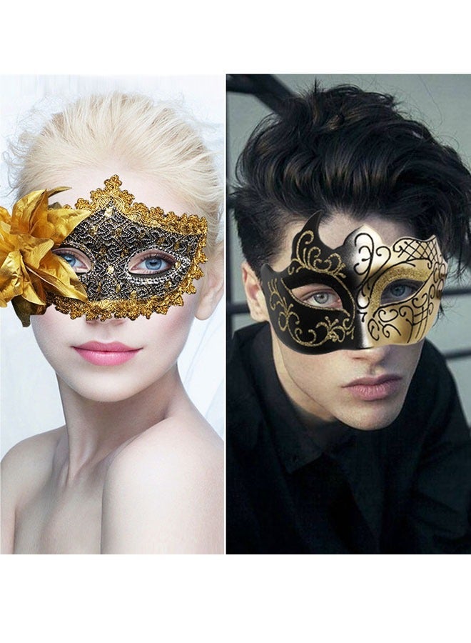 ZVEV Masquerade Masks Set, 2 PCS Couples Masquerade Mask with Side Flower and Painted Pattern, Ladies Masquerade Masks, Half Face Dress up Mask for Masquerade Party Party, Prom, Wedding - Image 3