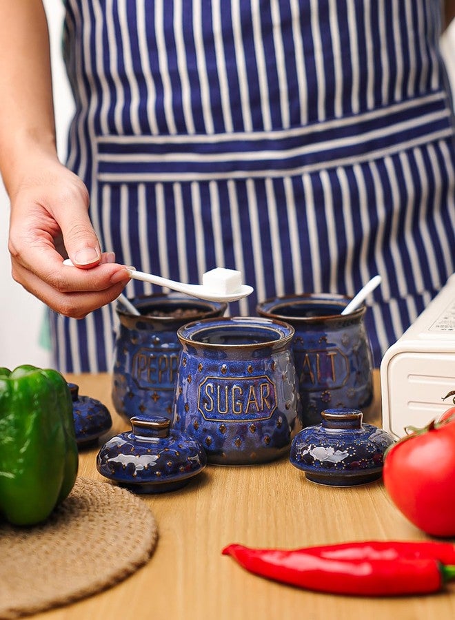 GDCZ 10 Oz Sugar Pepper and Salt Bowls with Lid and Spoon, Ceramics Seasoning Container, Seasoning Jar Spice Container for Kitchen,Dishwasher Safe, Set of 3 (Blue) - Image 5