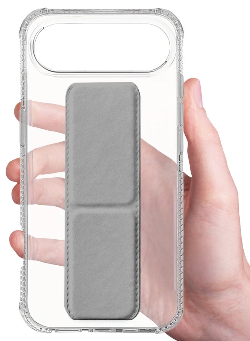 CATANES Finger Grip Clear Case Cover for iPhone 17 Air- Kickstand Car Magnetic Holder Multi-function Protective Two-in-one Case - Grey - Image 4