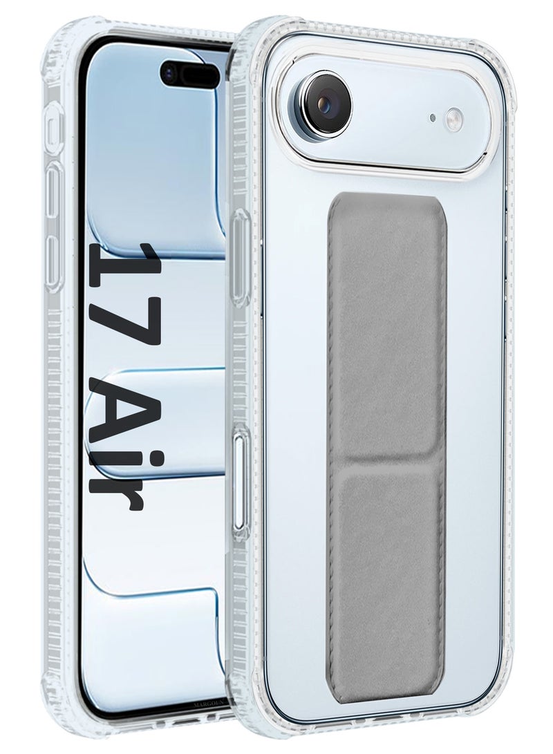 CATANES Finger Grip Clear Case Cover for iPhone 17 Air- Kickstand Car Magnetic Holder Multi-function Protective Two-in-one Case - Grey - Image 1