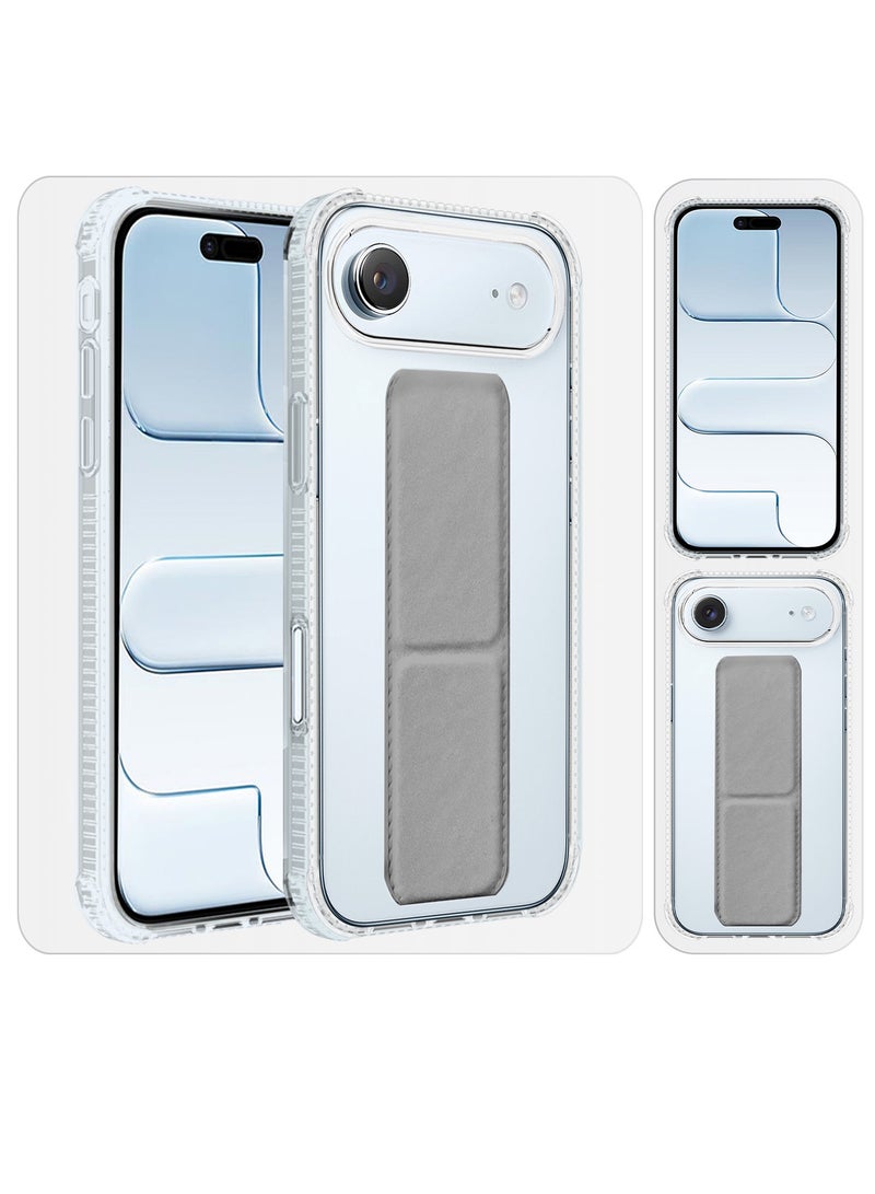 CATANES Finger Grip Clear Case Cover for iPhone 17 Air- Kickstand Car Magnetic Holder Multi-function Protective Two-in-one Case - Grey - Image 5