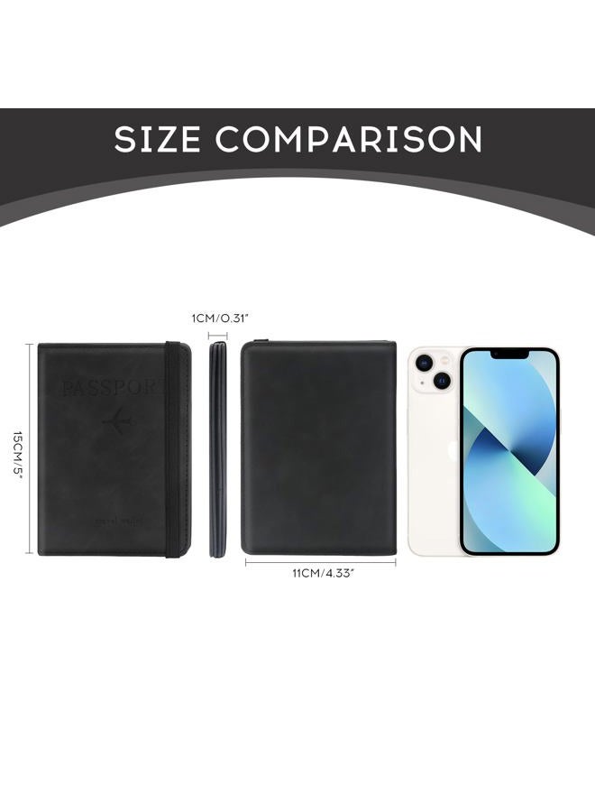 ILIYAH Passport Holder PU Leather RFID Blocking Passport Cover Travel Wallet Case with Card Slot & Elastic Strap Passport Covers（Black） - Image 2