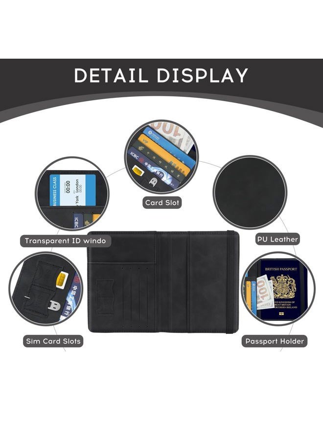 ILIYAH Passport Holder PU Leather RFID Blocking Passport Cover Travel Wallet Case with Card Slot & Elastic Strap Passport Covers（Black） - Image 4
