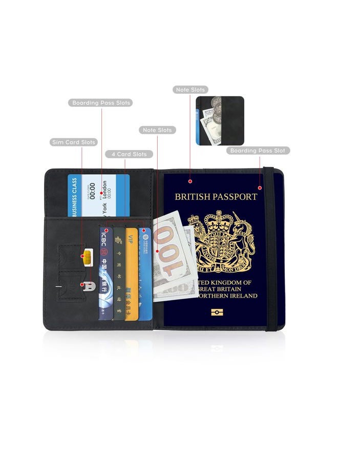 ILIYAH Passport Holder PU Leather RFID Blocking Passport Cover Travel Wallet Case with Card Slot & Elastic Strap Passport Covers（Black） - Image 5