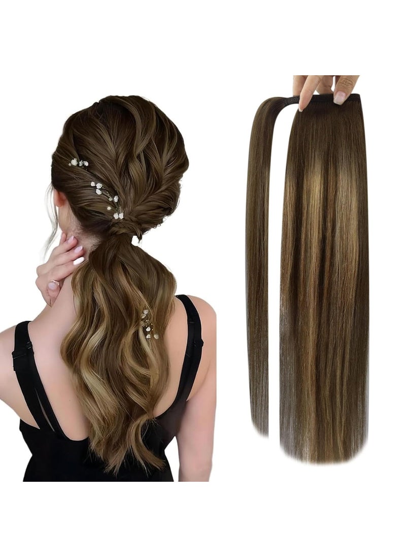 Full Shine Full Shine Ponytail Hair Extensions Balayage Brown Fading To Honey Blonde One Piece Ponytail Extension Human Hair Wrap Around Ponytails Hair Extensions For Short Hair 70 G 12 Inch 