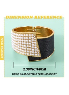 ELABEST Pearl Cuff Bracelet Gold Pearl Bangle Bracelets Stretch Leather Pearl Bracelet Wedding Parties Jewelry Accessories For Women(Pearl-Black)  - Image 5