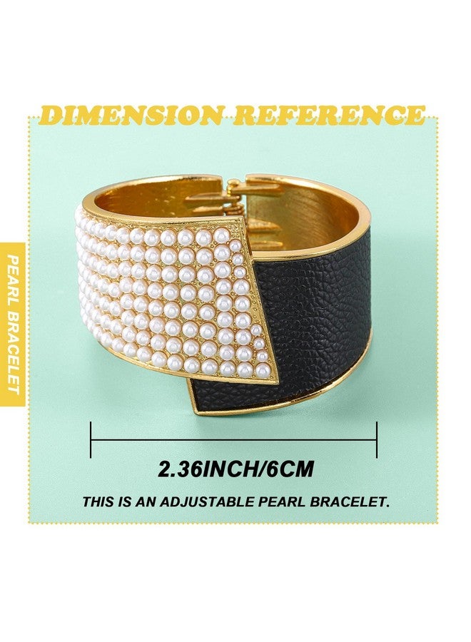 ايلابيست سوار من اللؤلؤ الذهبي مع لؤلؤ صناعي، سوار من الجلد المطاطي مع لؤلؤ صناعي، مجوهرات وإكسسوارات حفلات الزفاف للنساء (لؤلؤي-أسود) - Image 5