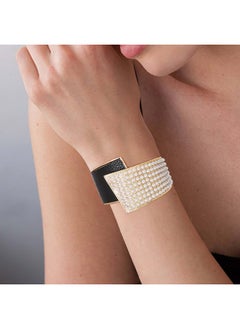 ELABEST Pearl Cuff Bracelet Gold Pearl Bangle Bracelets Stretch Leather Pearl Bracelet Wedding Parties Jewelry Accessories For Women(Pearl-Black)  - Image 2