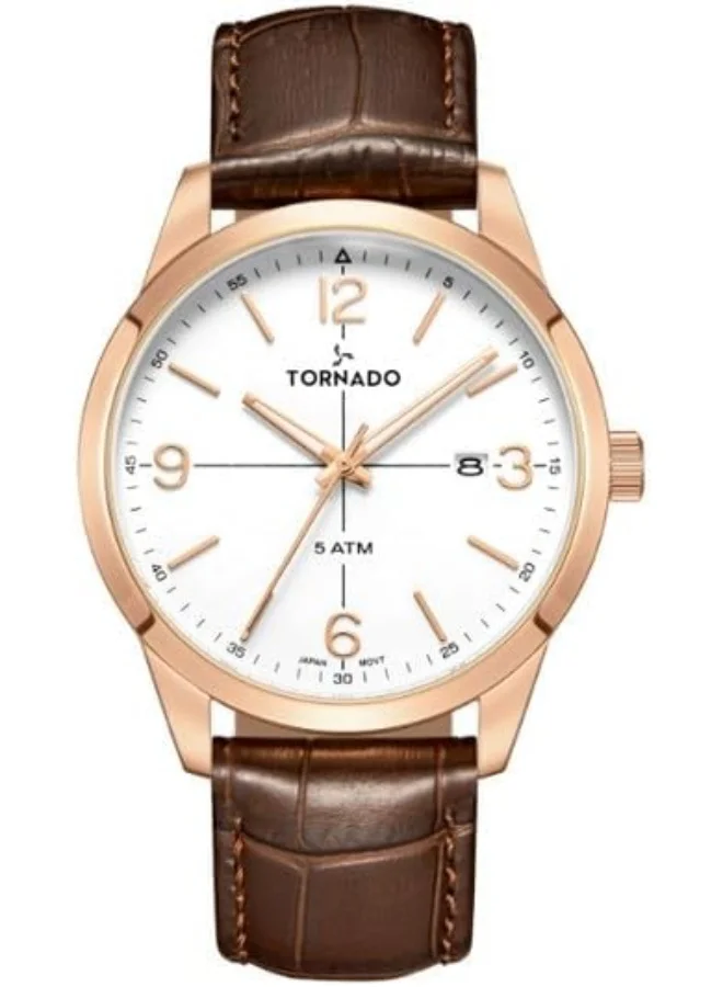 TORNADO Tornado Classic Men'S 2315 Movement Watch, Analog Display And Leather Strap - T24007-Rldw, Brown