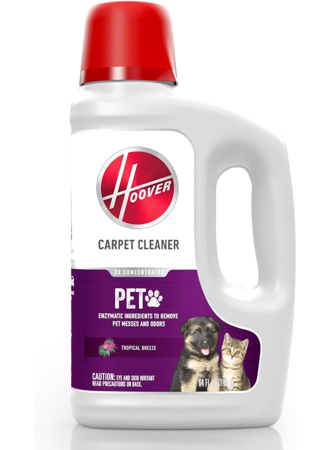 HOOVER Hoover Pet Carpet Cleaner Solution, 64 oz., Tropical Breeze Scent, Deep Cleaning Carpet Shampoo Solution, Eliminates Urine Stains and Odors, Pair with Hoover Carpet Cleaner Machine - Image 1