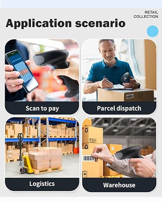 Wireless & Bluetooth QR Barcode Scanner 21W Image Barcode Reader, Handheld  2D Scanner Plug-and-Play, Compatible with POS Windows Mac Computers Smartphones , Drop-Resistant for Retail Cashier Logistics Inventory Supermarkets Warehouse (Black&Grey, 1.5M Shockproof) 170*100*70mm - Image 5