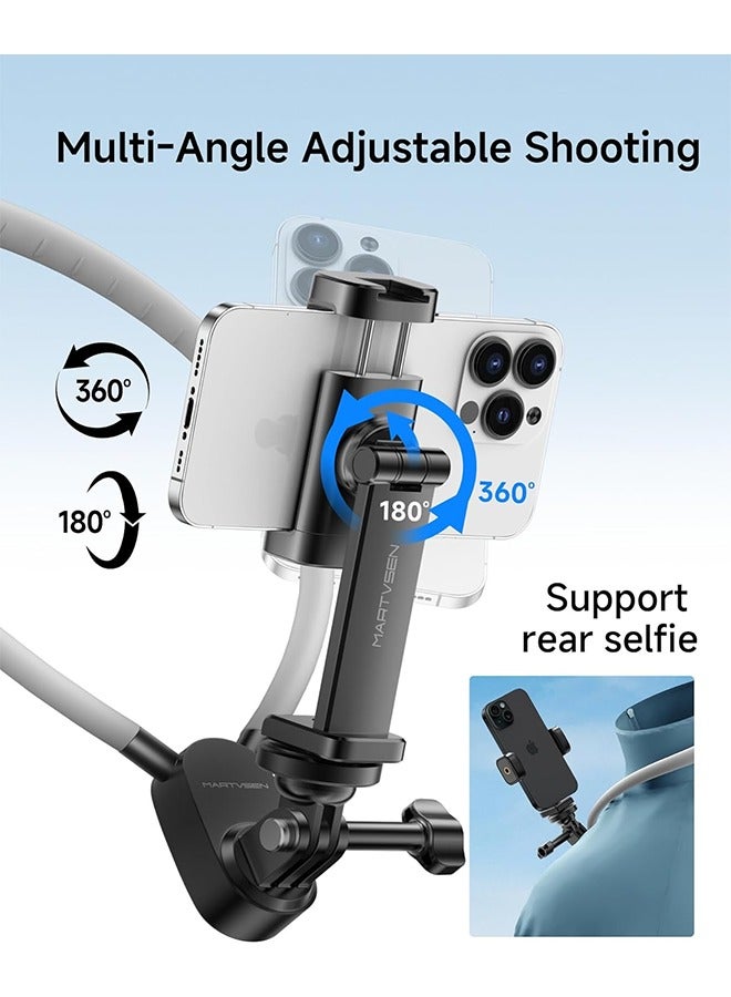 Magnetic Neck Phone Holder with Light, Hands Free Selfie Neck Tripod Chest Mount Phone Holder Filming for iPhone 16 Samsung GoPro DJI Insta360, Neck Phone Holder for Recording POV Video Vlog  - Image 3