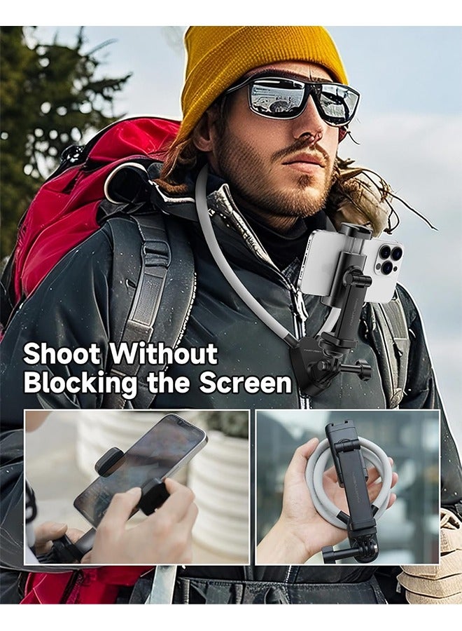 Magnetic Neck Phone Holder with Light, Hands Free Selfie Neck Tripod Chest Mount Phone Holder Filming for iPhone 16 Samsung GoPro DJI Insta360, Neck Phone Holder for Recording POV Video Vlog  - Image 4