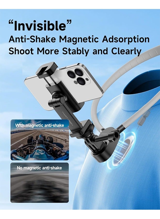 Magnetic Neck Phone Holder with Light, Hands Free Selfie Neck Tripod Chest Mount Phone Holder Filming for iPhone 16 Samsung GoPro DJI Insta360, Neck Phone Holder for Recording POV Video Vlog  - Image 5