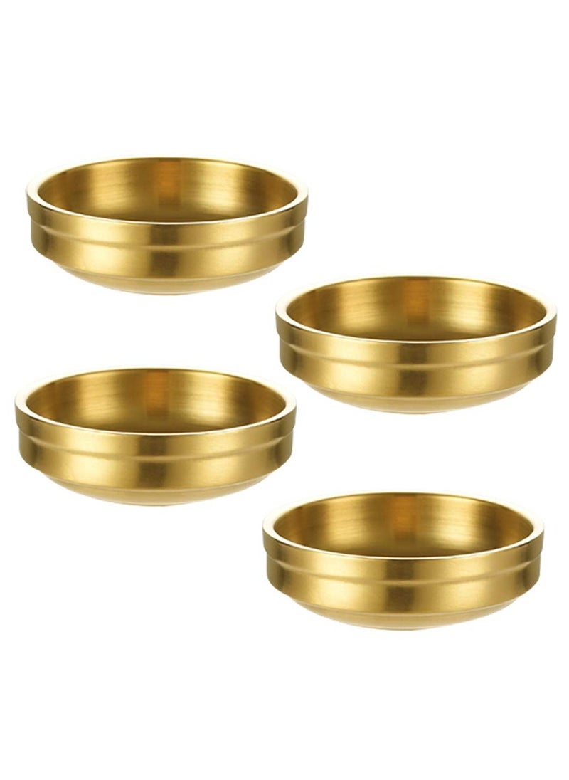 KASTWAVE Stainless Steel Sauce Dish, 4Pcs Double-Deck Mini Round Seasoning Bowls for Salad Dressing Ketchup Appetizer Side Dish Sushi Dip 9cm, Gold  - Image 1