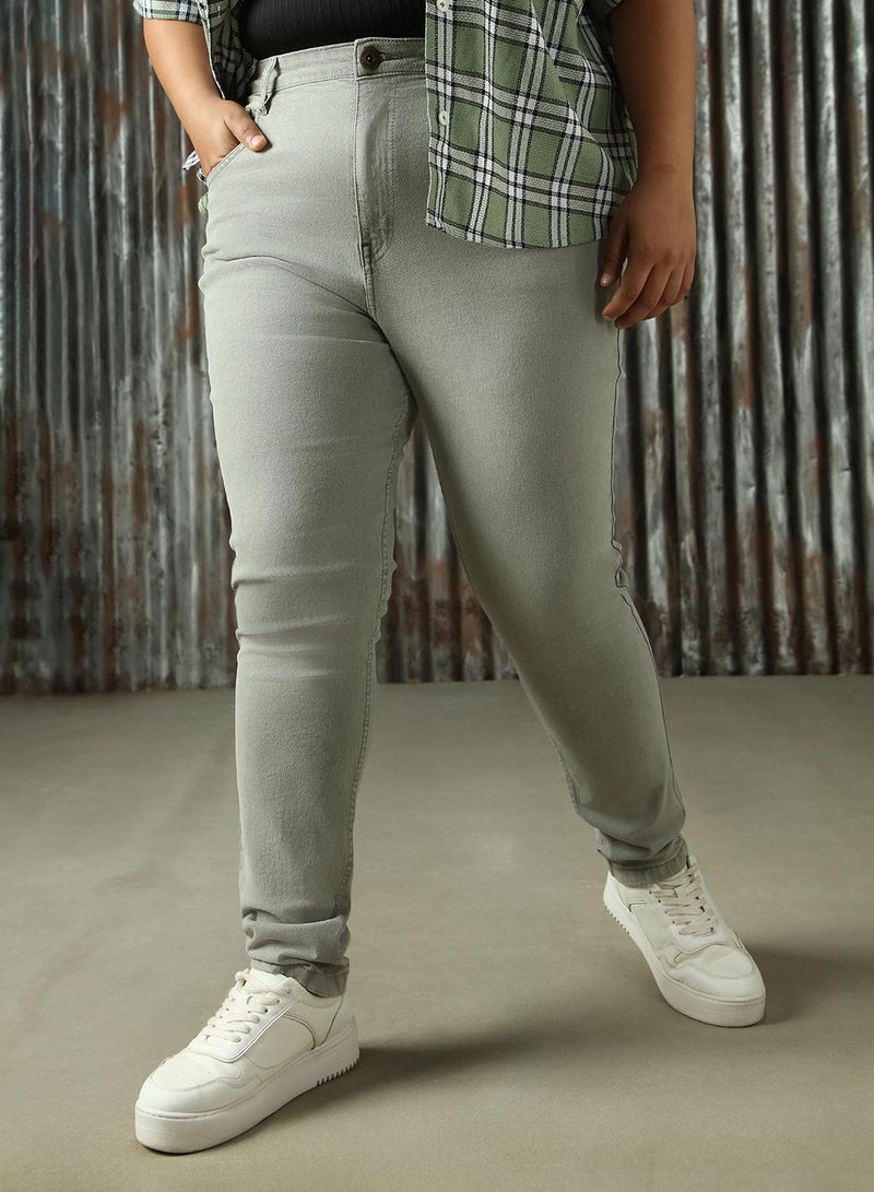 HIGH STAR Women's Grey Cotton Blend Distressed Plus Size Jeans  - Image 5