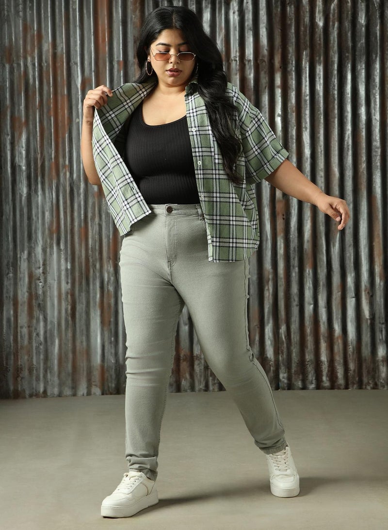 HIGH STAR Women's Grey Cotton Blend Distressed Plus Size Jeans  - Image 1