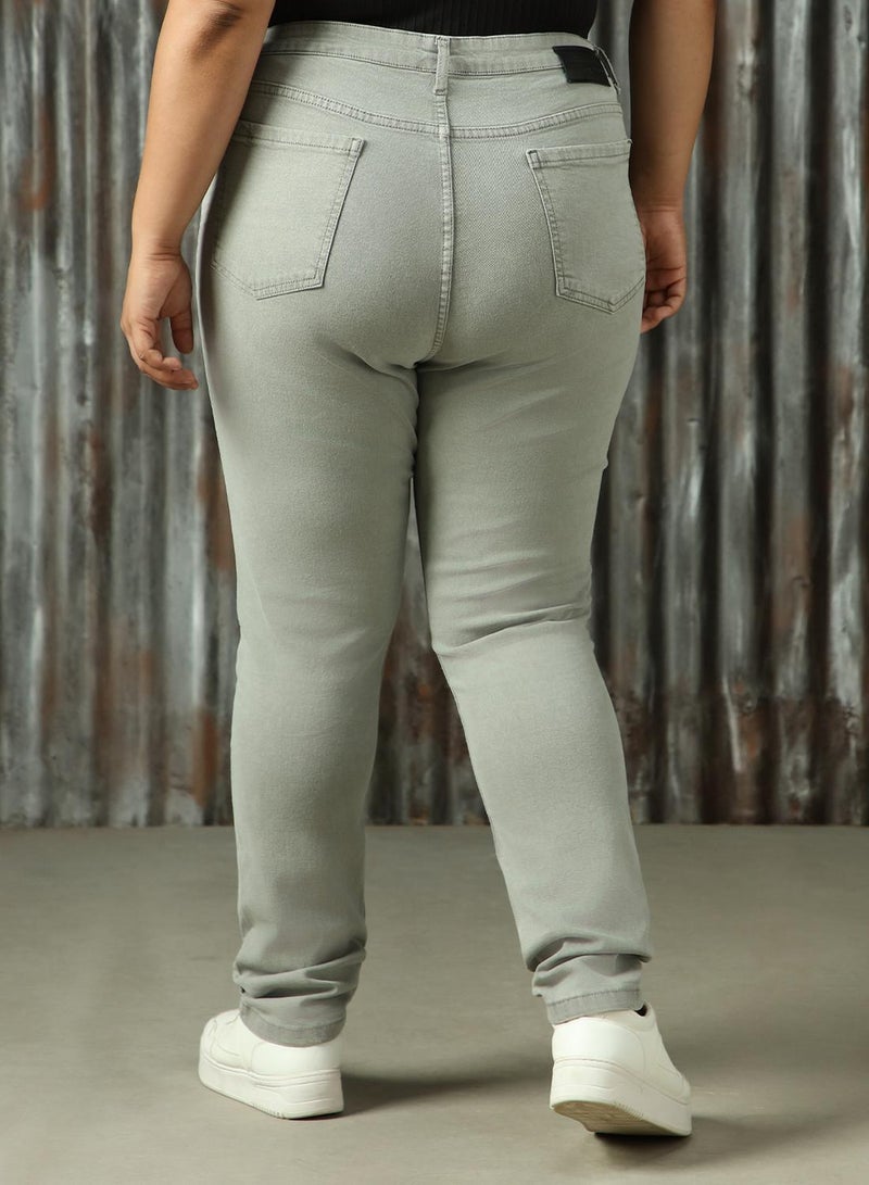 HIGH STAR Women's Grey Cotton Blend Distressed Plus Size Jeans  - Image 3