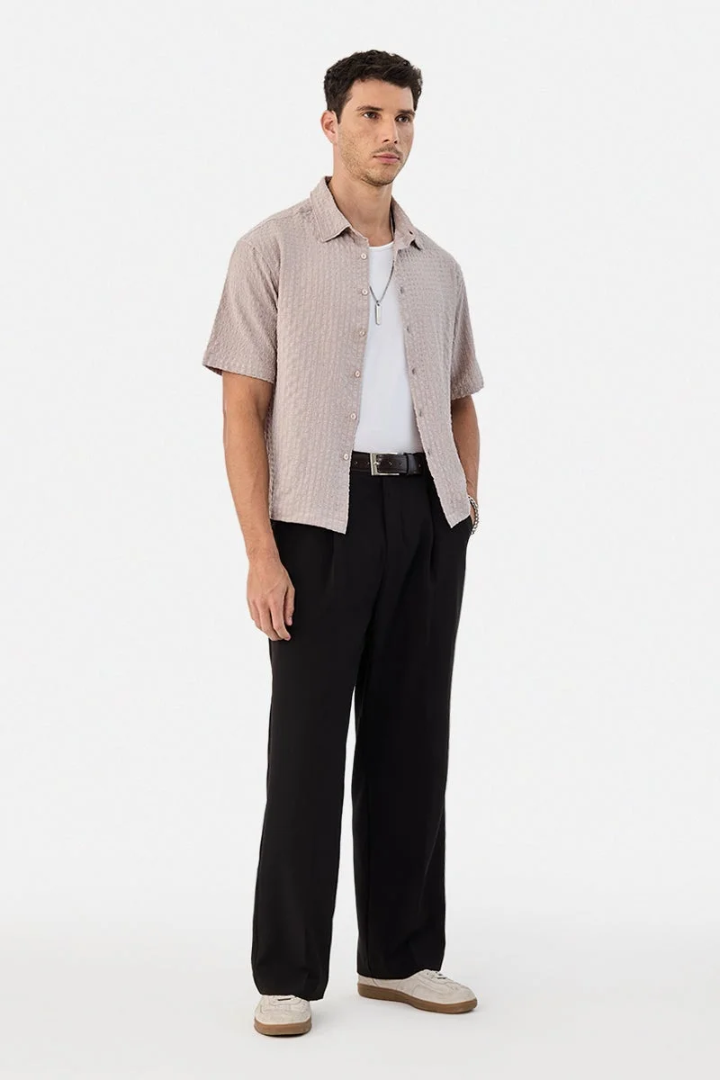 SNITCH Beige Textured Short Sleeve Boxy Shirt