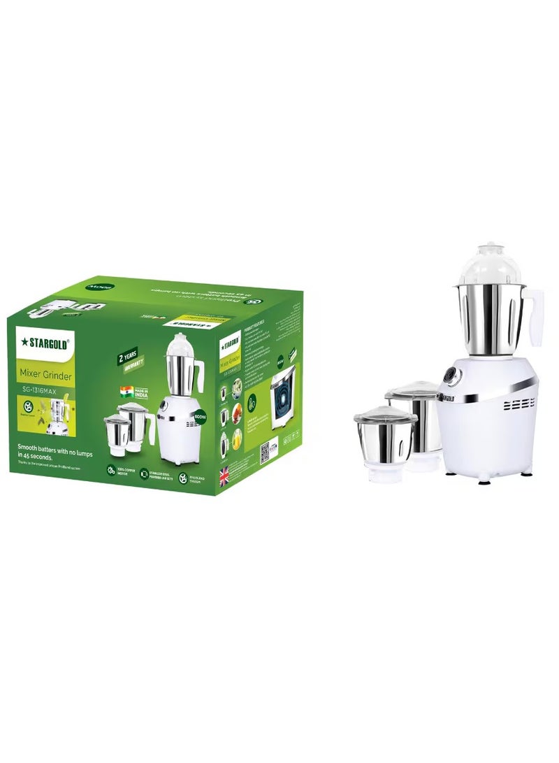 Stargold Mixer Grinder 800W, ProBlend System, 3 Jars, Stainless Steel, SG-1316MAX - Image 2