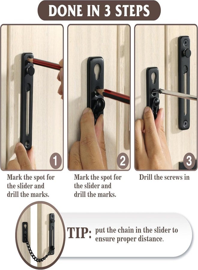 DOOMSDAY Heavy Duty Stainless Steel Door Chain Lock | Matte Black, Rust-Proof, Child & Pet Safe, Easy Install, Anti-Theft Door Guard Latch for Home, Hotel, Office, Balcony | Strong Security Chain - Image 3