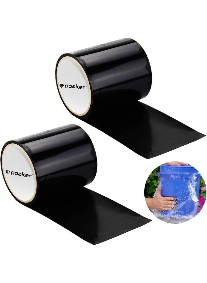 POAKER 2-Inch Waterproof Repair Tape – Strong Self-Adhesive, All-Weather Stretchy Sealing Tape for Insulation, Roofing, Pipes, Holes, Cracks & Leaky Pools, Tanks, Drums & Containers (BLACK, 2 PCS) - Image 1