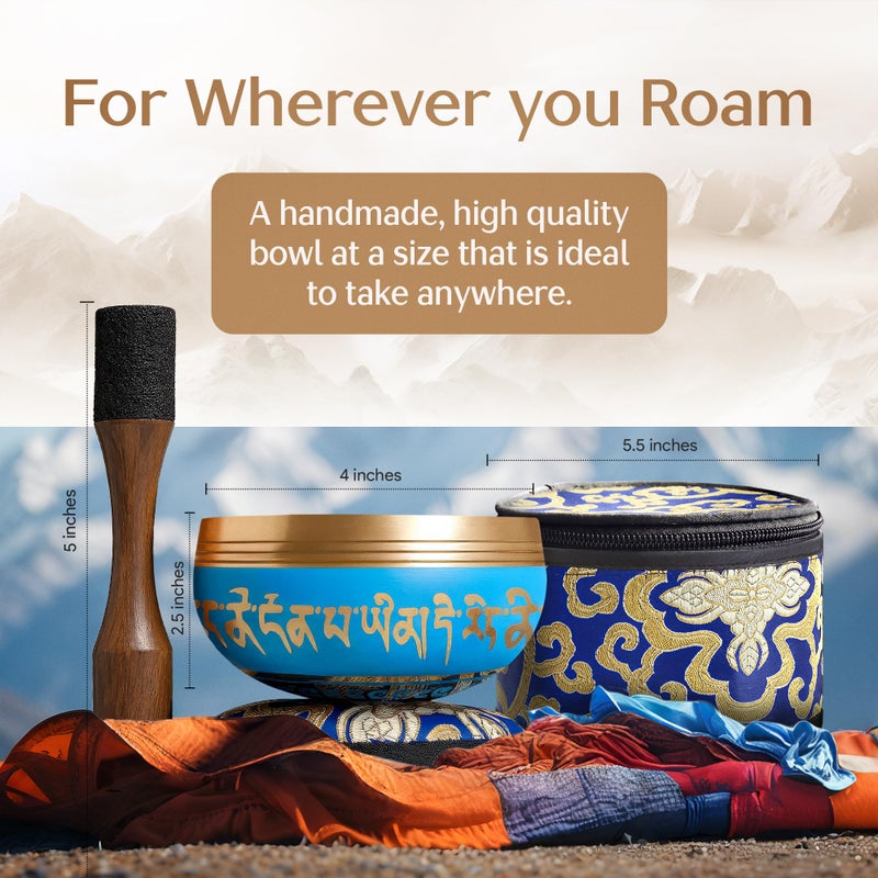 Silent Mind Handmade Tibetan Etched Singing Bowl Set with Case â€“ Meditation Bowl & Sound Bowl with Cushion, Mallet & Guide â€“ Ancient Tibetan Meditation Bowl for Therapy â€“ Spiritual Decor Enhancements - Image 2