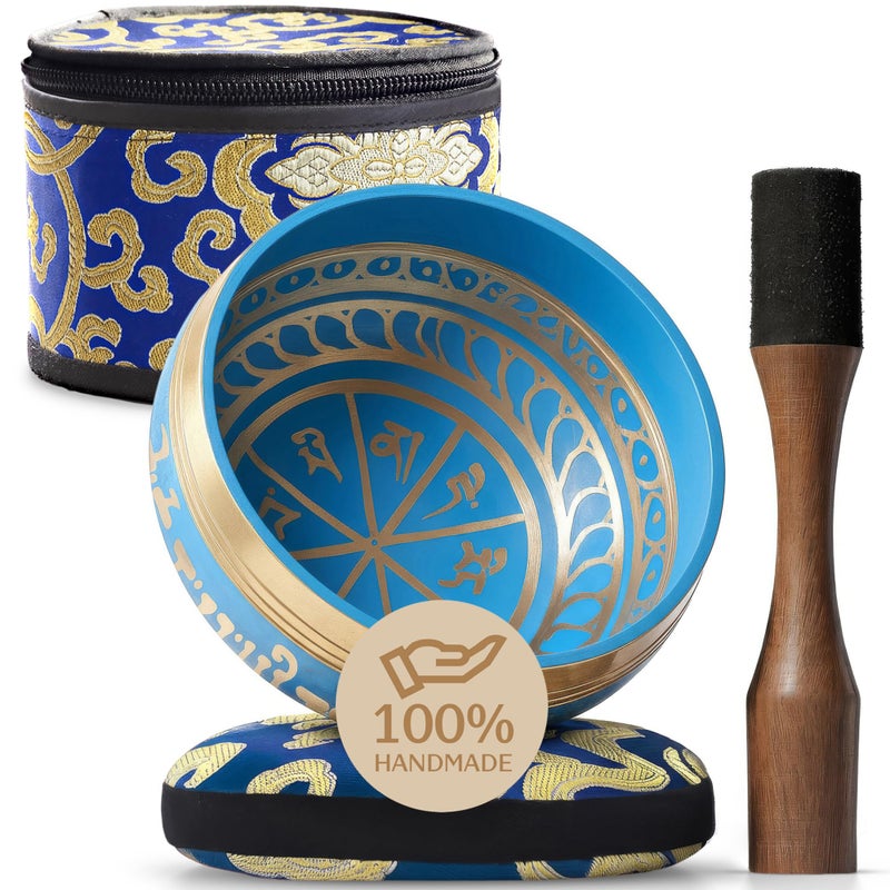 Silent Mind Handmade Tibetan Etched Singing Bowl Set with Case â€“ Meditation Bowl & Sound Bowl with Cushion, Mallet & Guide â€“ Ancient Tibetan Meditation Bowl for Therapy â€“ Spiritual Decor Enhancements - Image 1
