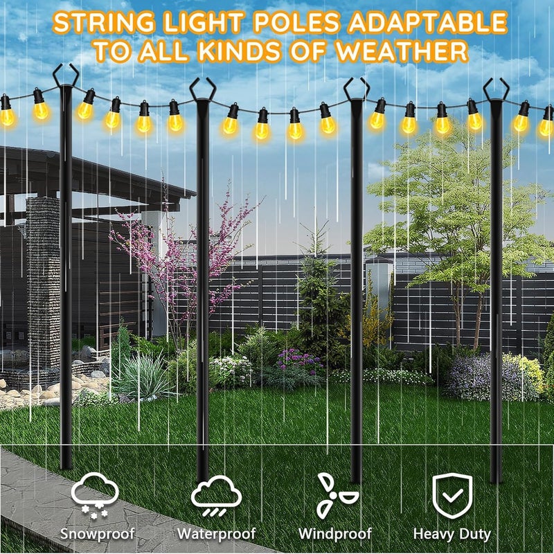 AHRLHR 6 Pack String Light Poles, Outdoor String Light Pole 10 ft Forked Metal Light Pole with Adjustable Outdoor Light Stand, Deck, Backyard, Garden, Wedding, Rustproof and Sturdy with Hooks. - Image 5