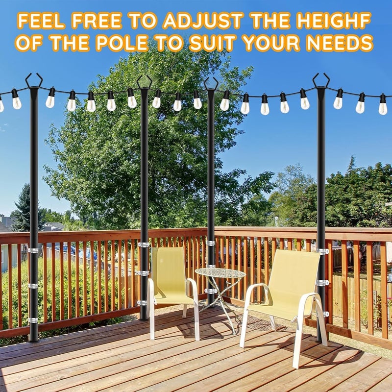 AHRLHR 6 Pack String Light Poles, Outdoor String Light Pole 10 ft Forked Metal Light Pole with Adjustable Outdoor Light Stand, Deck, Backyard, Garden, Wedding, Rustproof and Sturdy with Hooks. - Image 3
