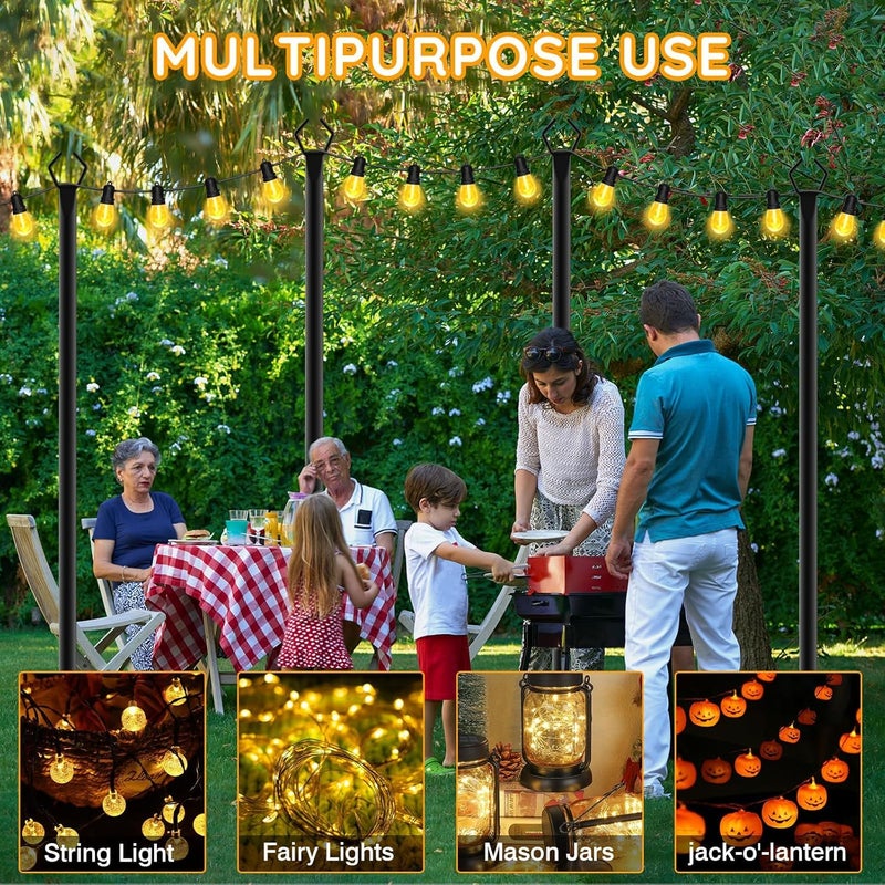 AHRLHR 6 Pack String Light Poles, Outdoor String Light Pole 10 ft Forked Metal Light Pole with Adjustable Outdoor Light Stand, Deck, Backyard, Garden, Wedding, Rustproof and Sturdy with Hooks. - Image 4