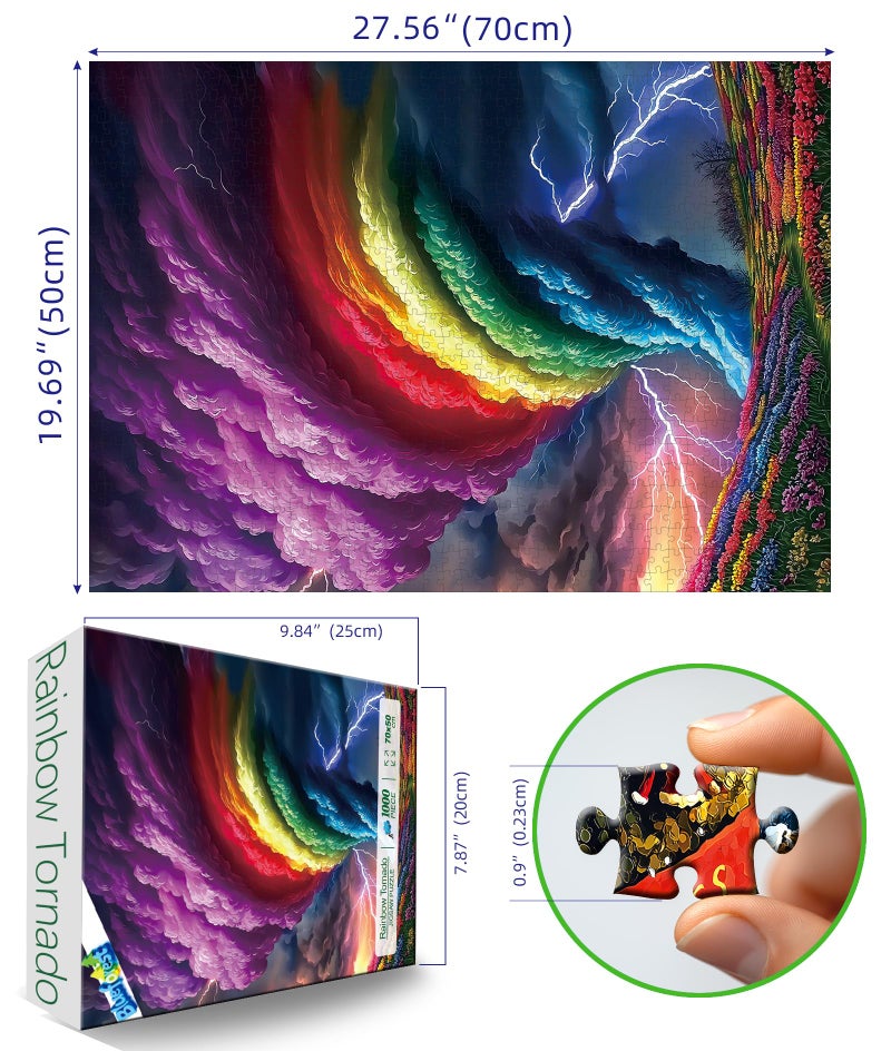 Blueforest 1000 Piece Puzzles for Adults, Rainchbow Tornado Jigsaw Puzzles for Adults, Hard Challenge Art Jigsaw Puzzle, for Gifts Birthday Party Games Family, 27.5 * 19.7 inch Dust Free Puzzle - Image 2