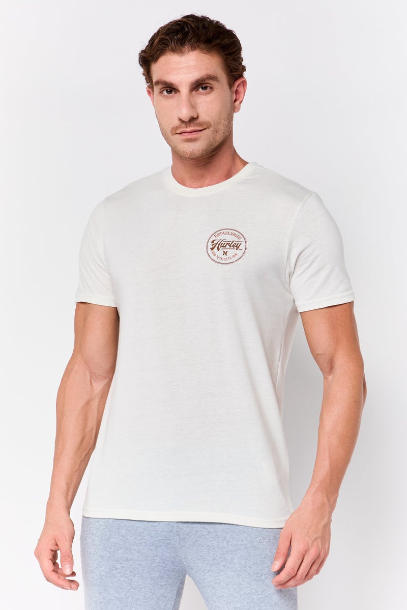 Hurley تي شيرت رياضي للرجال بأكمام قصيرة، خارجي، لون أبيض فاتح - Image 1